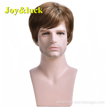 Male Wholesale wigs for Men Daily or Party Hairstyle Brown Color Man Hair Short Natural Straight Men Wigs Synthetic Hair Wigs